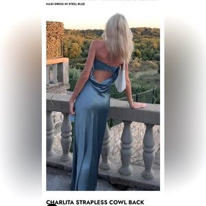 Strapless cowl back gown - steel blue